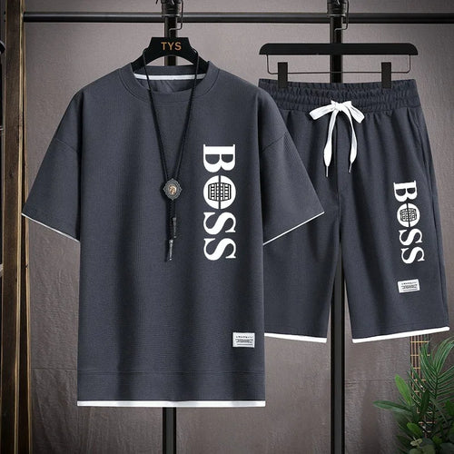 Men's Casual Waffle Top & Shorts Set